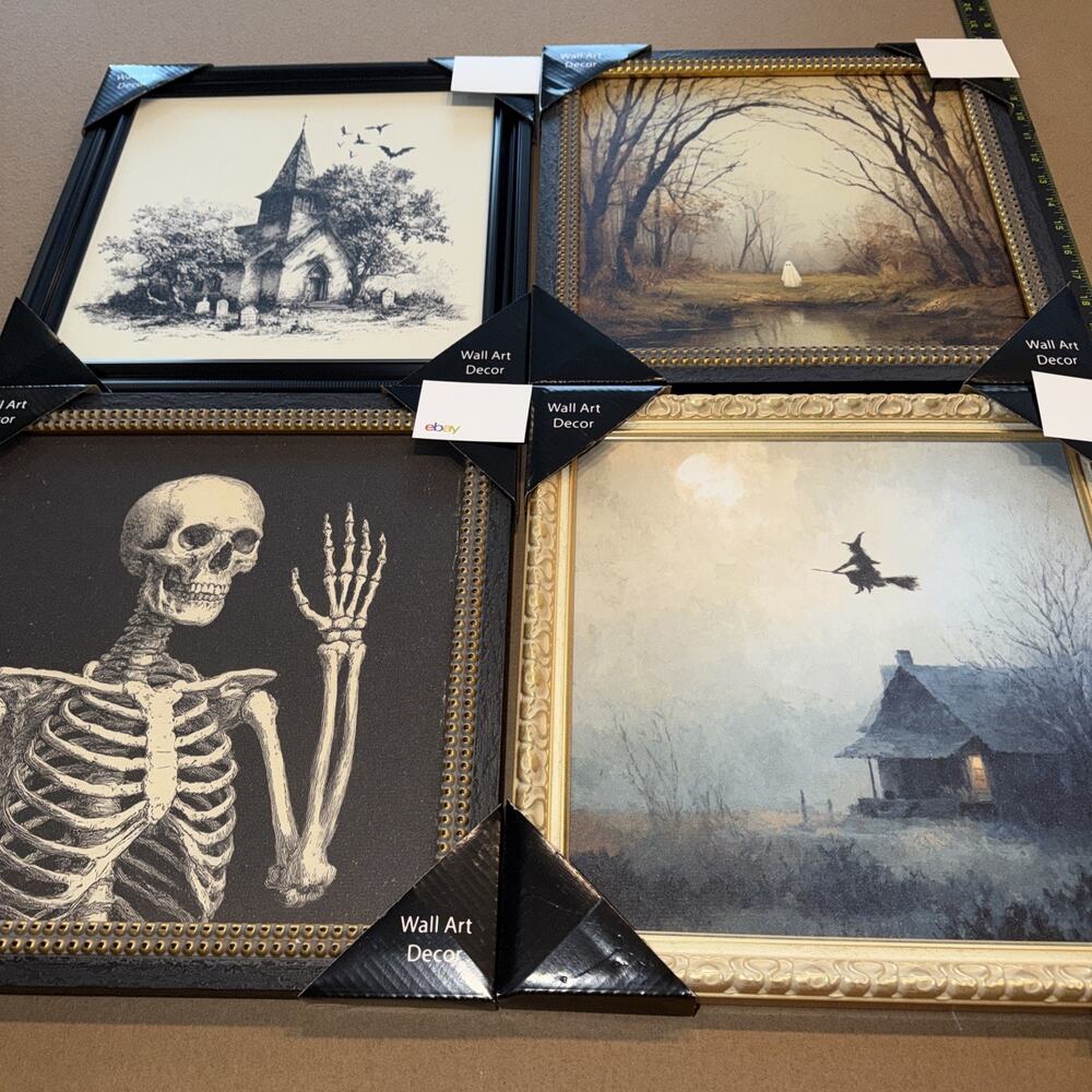 4 Framed artwork Halloween @ themed, 14x14 each